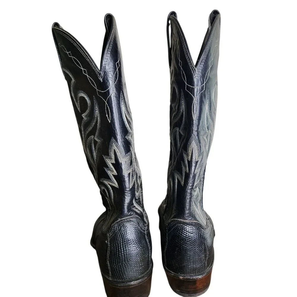 DAN POST Mens Exotic Leather Black Teju Lizard Western Cowboy Boots 8 EW 350 R
